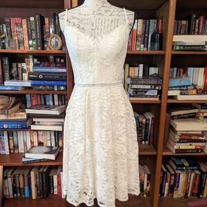 𝅺watters&watters ivory lace short a line v neck spaghetti strap sz 2 dress nwot